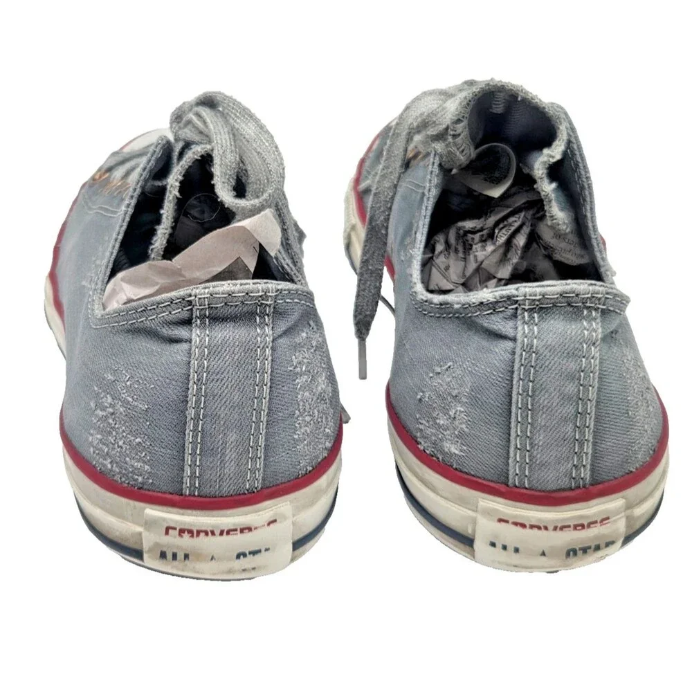 Converse Chuck Taylor All Star Low Top Sneakers Gray Distressed Denim Size 10